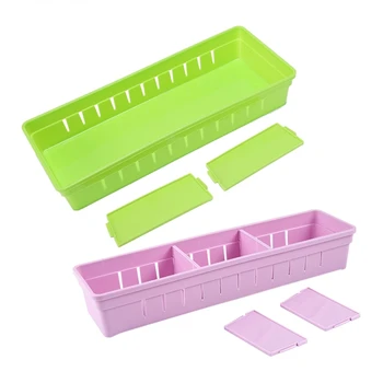 

2x Adjustable New Drawer Organizer Home Kitchen Board Divider Makeup Storage Box Pencil Jewelry Organizer, Size L, Green & Size