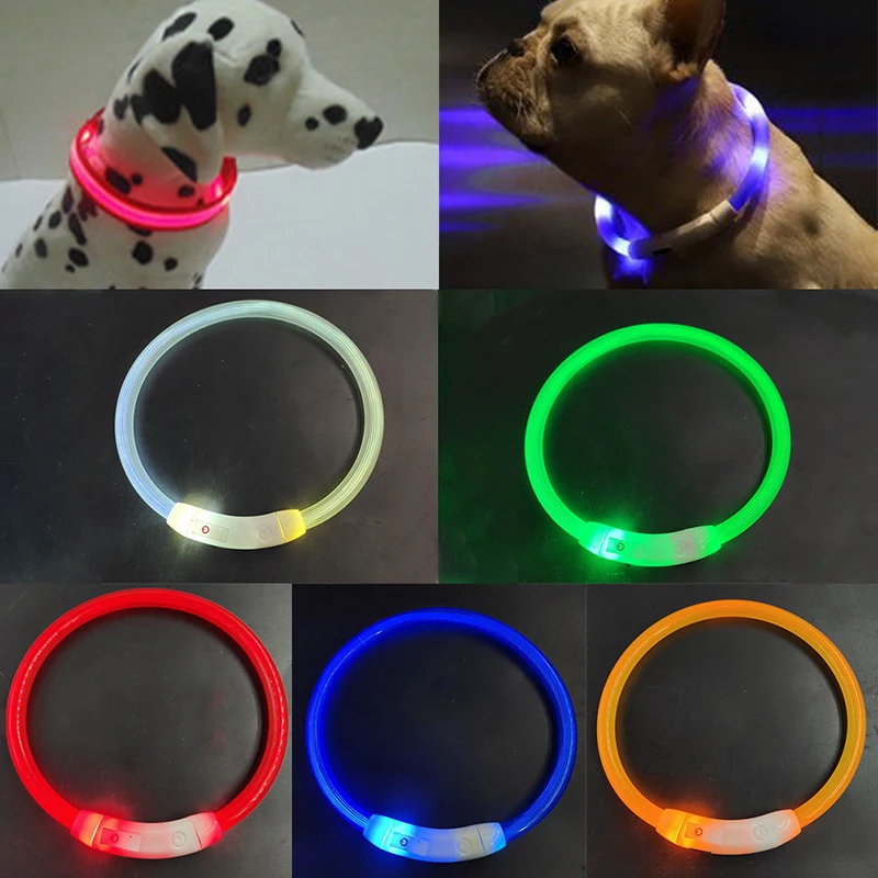 Нейлоновый светодиодный ошейник для собак с USB зарядкой ночная безопасность