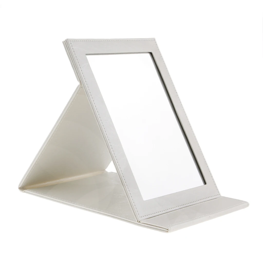 Folding Travel Mirror PU Leather Table Top/Stand Makeup Mirror Portable