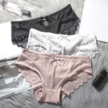 

Sexy Lace Briefs For Women Panties Ladies Ultra-thin Hollow Briefs Low Waist Solid Color Transparent Briefs