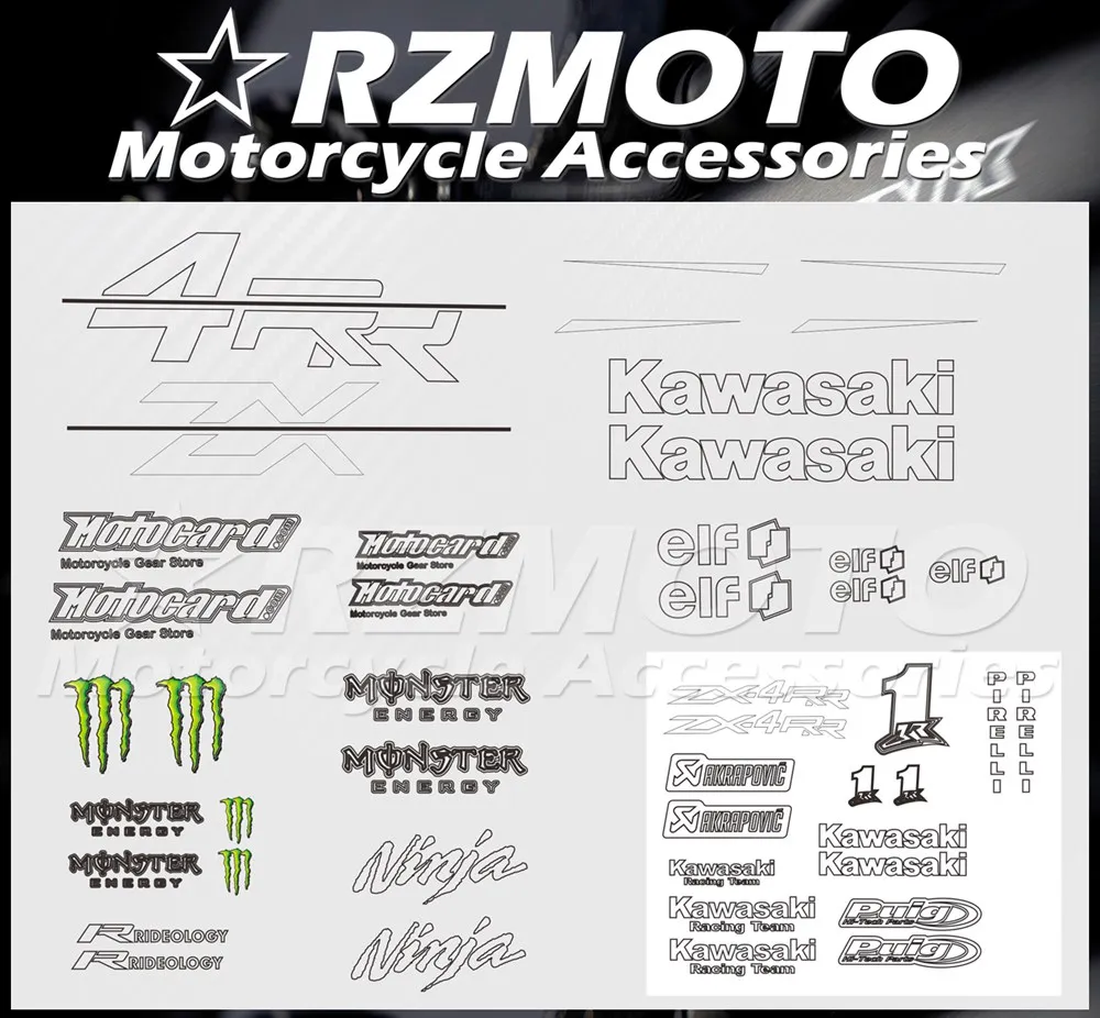 Подходит для Kawasaki NINJA400 EX400 ZX4R 4R NINJA250 мотоцикл Sitcker наклейка логотип Pad обтекатель Colur DIY RZMOTO