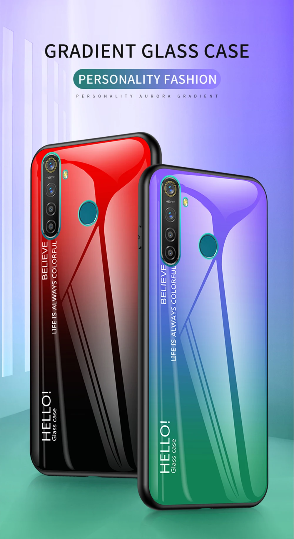 Модный градиентный стеклянный чехол для телефона Oppo Realme 5 Pro, силиконовый защитный бампер для Oppo Realme Q, задняя крышка для телефона