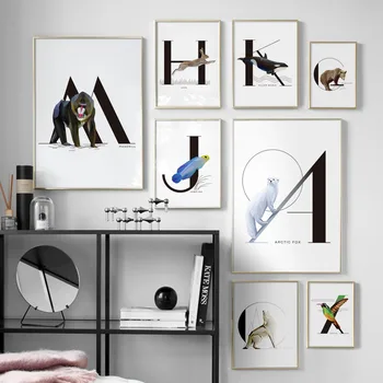 

Minimalist Animals Alphabet Poster Wall Art Canvas Painting Prints Nordic Wall Pictures for Living Room Kids Room Cuadros Decor