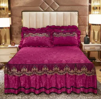 

Lace Princess Bedding Bed Skirt Pillowcases Solid Romantic Mattress Bed Cover Girls Bedspreads Fitted Bed Sheet Home Textile