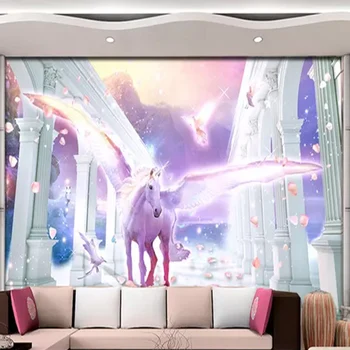 

Custom Murals Wallpaper 3D Romantic Unicorn Beautiful Background Wall Decor European Style Roman Column Cartoon Papel De Parede