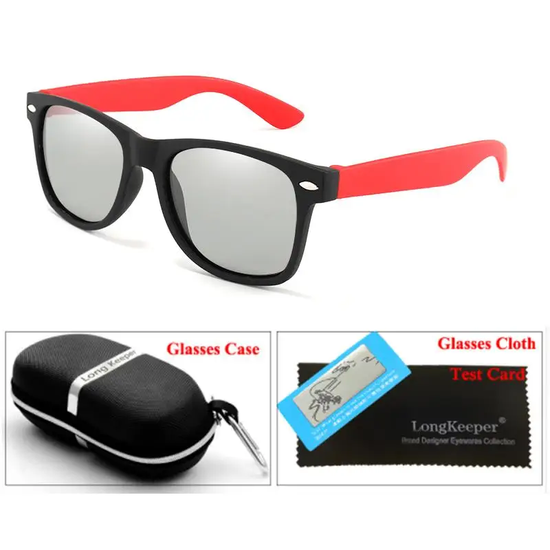 black red Longkeperer фотохромные солнцезащитные очки подарочный набор мужские Поляризованные Солнцезащитные очки женские заклепки квадратные очки-хамелеоны с чехлом - Цвет линз: black red