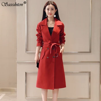 

2020 Elegant Female Casual Overcoat Coats Womens Windbreakers Autumn Double Breasted Trench Coat For Women Sashes Manteau Femme