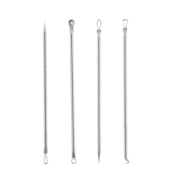 

4PCS Stainless Steel Extractor Blackhead Remover Needles Dots Cleaner Acne Blemish Remover Needles Set Black Spots Pore Cleanser