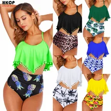 HKCP сексуальный бикини женский купальник с высокой талией купальник плюс размер купальник Набор Винтажный пляжный женский купальник с рюшами Бикини