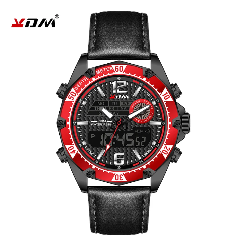 

KDM Young Boy Fashion Watch Male Luxury Alloy Case PU Leather Band Quartz Digital Watches relogio masculino Multi Display