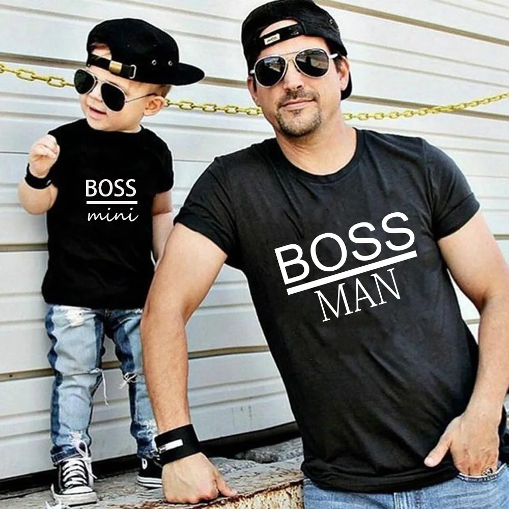 Летняя одежда для всей семьи с принтом BOSS MAN and mini летняя папы ребенка и