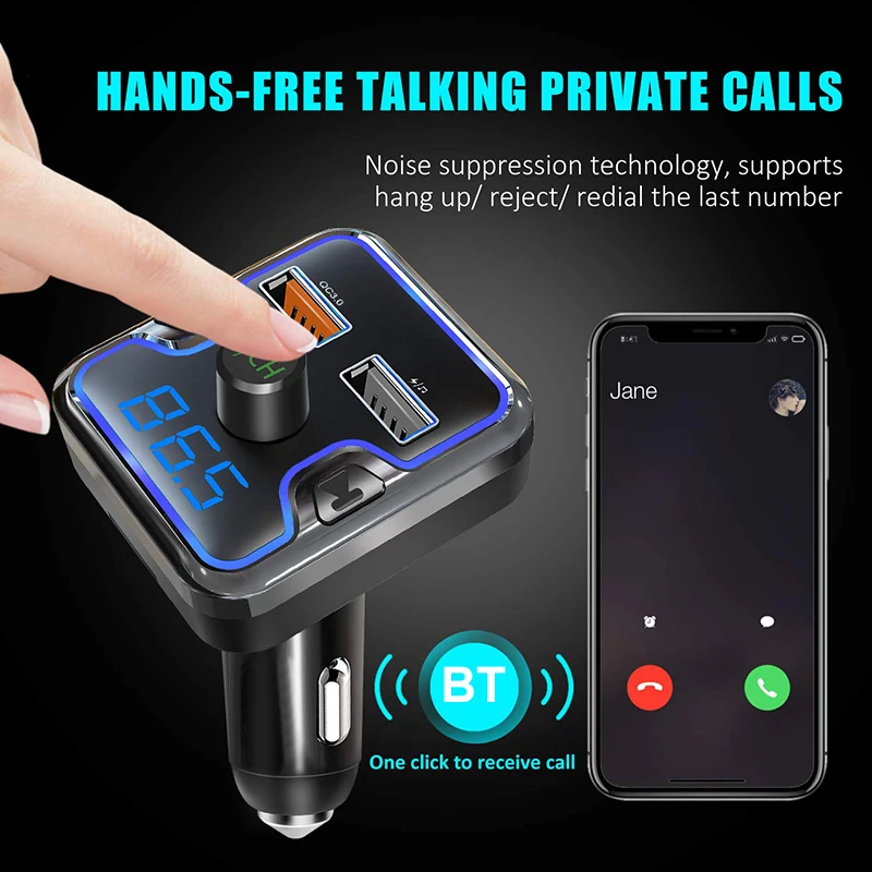 Bluetooth 5,0 QC 3,0 fm-передатчик для автомобильного беспроводного передатчика радиоприемник адаптер с двойным usb тип-c зарядным накопителем TF