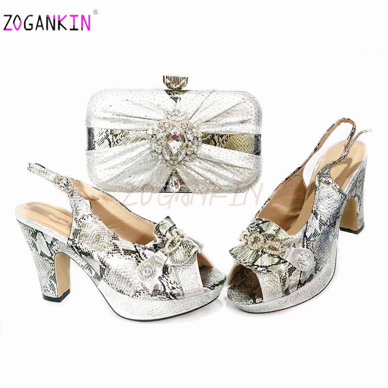 Новинка 2020 итальянский дизайн женская обувь и сумочка для матчина на серебряном
