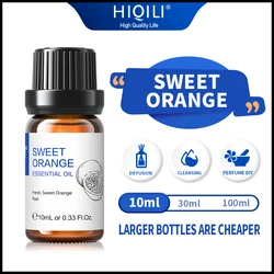 HIQILI 10ML Sweet Orange Essential Oils 100% Pure Natural Plant Aromatherapy Diffuser Fruity Oil Fresh Air，Energetic，Car，Citrus