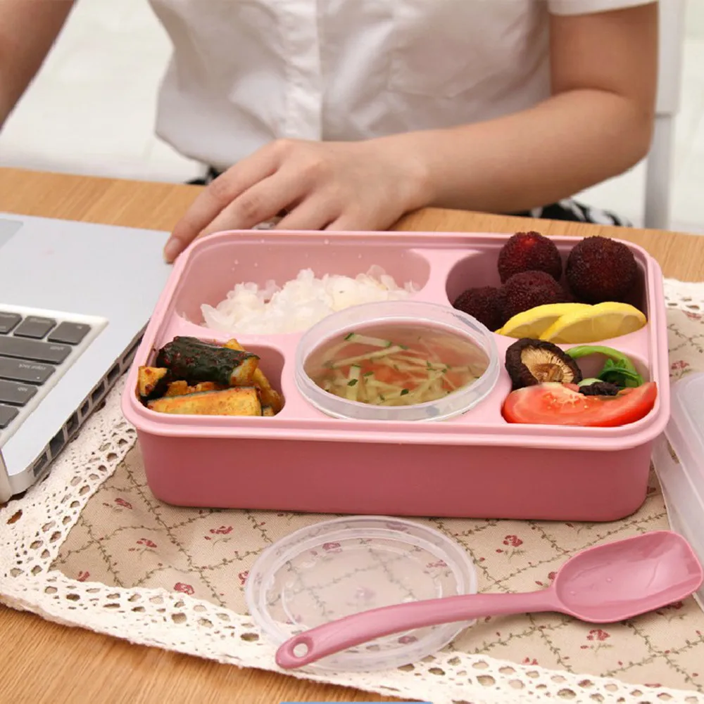 Lunch Box For Kids Food Container Five Plus One Lunch Box With Spoon Heat-Resistant Lunch Box Insulation Boxes Fruit Bento Y1