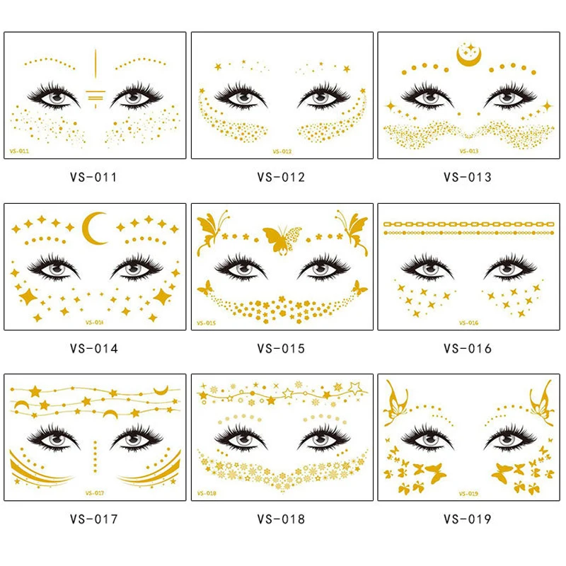 Золотые водонепроницаемые Временные татуировки для лица, электронный музыкальный фестиваль, бронзовые веснушки, наклейки для макияжа лица, вечерние маскарадные татуировки