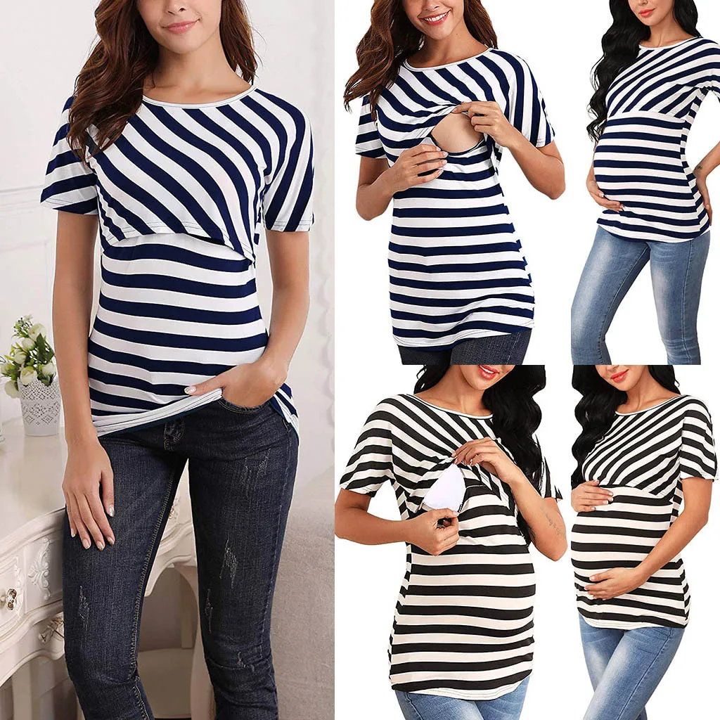Vetement femme, женская блузка для беременных, женская одежда, одежда для кормления, полосатая футболка RoPa для грудного вскармливания, Топ