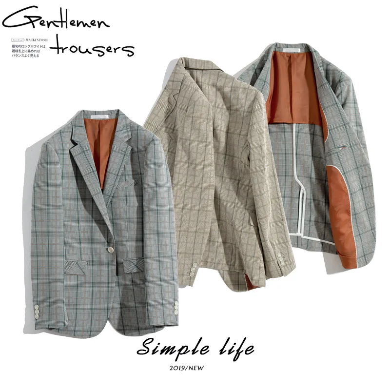 Zogaa 2019 New Fashion Summer Autumn Men's Business Suits Slim Light Plaid Suits British Style Thin Section Tide Youth Suits