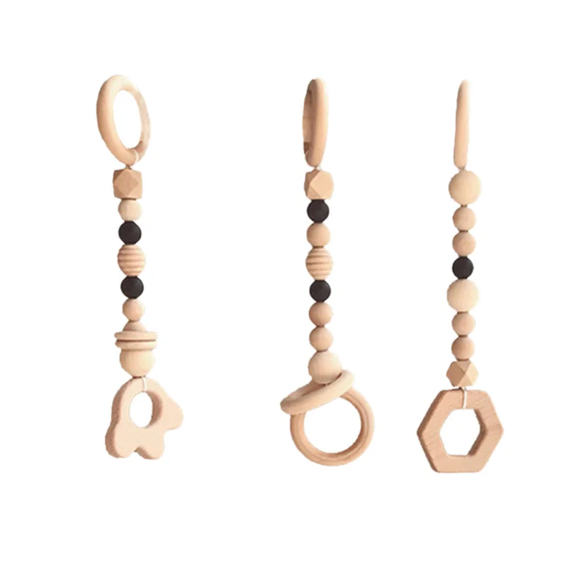 

3Pcs Baby Play Gym Toys Nordic Style Wood Ring Baby Play Gym Baby Rattles Kids Room Decor