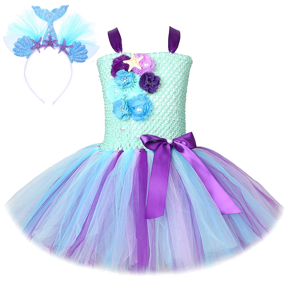 Disfraz de sirenita para niñas, vestidos de princesa de sirvienta de mar  con diadema, ropa de cumpleaños para niñas de 1 a 14 años|Vestidos| -  AliExpress