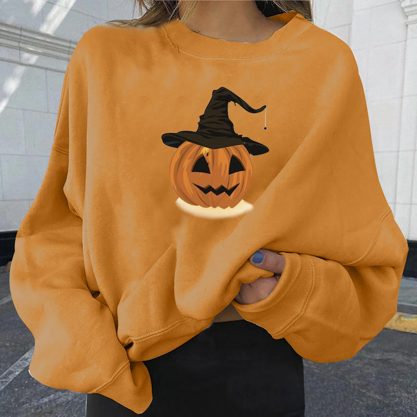 Halloween Pumpkin Fashion Women's Clothing Casual Long Sleeve Printed Top Ladies Sweatshirts Oversized Hoodie Sweatshirt moletom 1