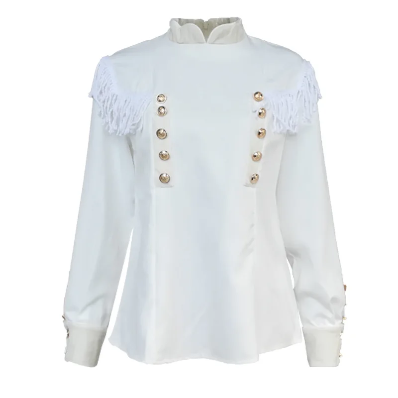 BL19534-1 CAMIA Женские винтажные топы с длинными рукавами и стоячим воротником, рубашка с бахромой, двубортные ретро черные женские Подиумные блузки - Цвет: BL19534-1
