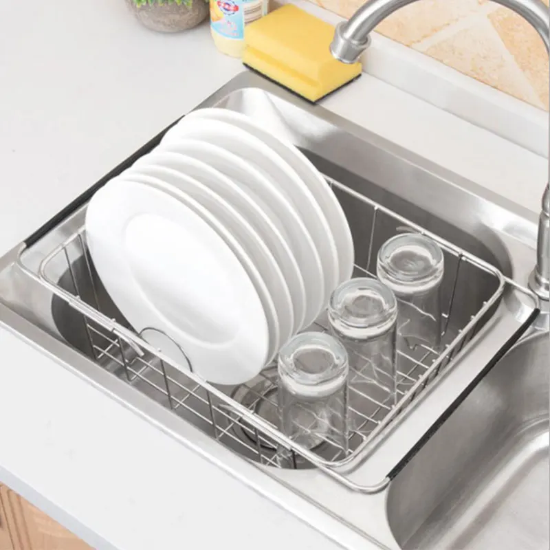 

Adjustable Over Sink Dish Drying Rack Stainless Steel Kitchen Storage Basket Drain Holder Fruit Rustproof Bowl Dish Glass Rack