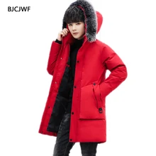 Новая мужская зимняя куртка, толстый пуховик, необычный дизайн, модная длинная парка с капюшоном и большим карманом из натурального меха енота, женский пуховик