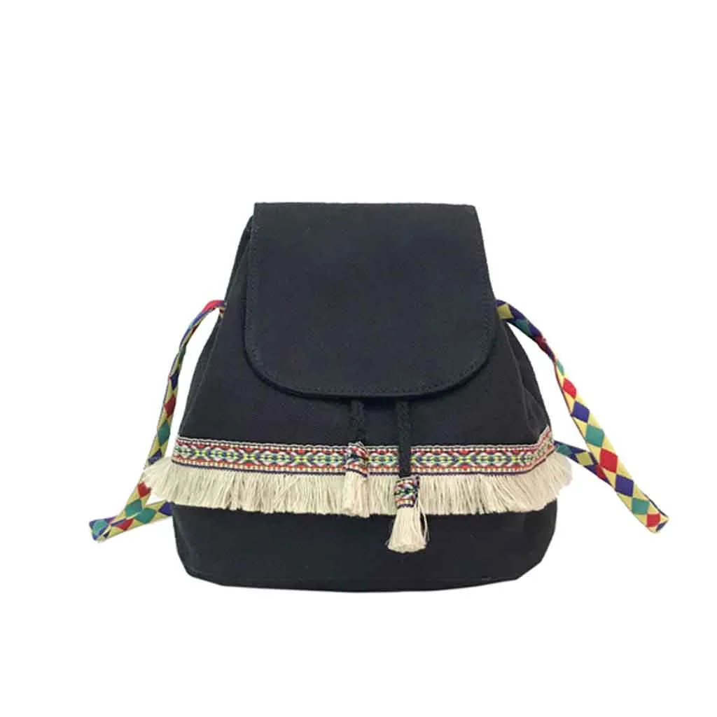 

Women 2019 New canvas Messenger bag solid color canvas small Tassel Bucket Bag Canvas Handbag Shoulder Bag bolsa feminina