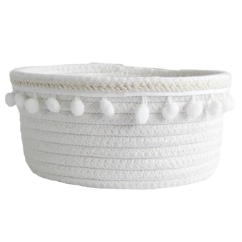 

Ball Cotton Rope Woven Storage Basket Desktop Cosmetics Storage Basket Nordic Style Debris Storage Box White