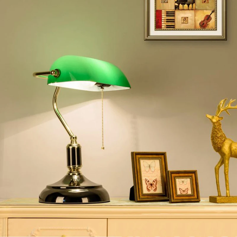 Green Old Shanghai Bank Table Lamp Nostalgic Eye Protection Learning Bedroom Bedside Lights AC85-265V Retro Table Lamp