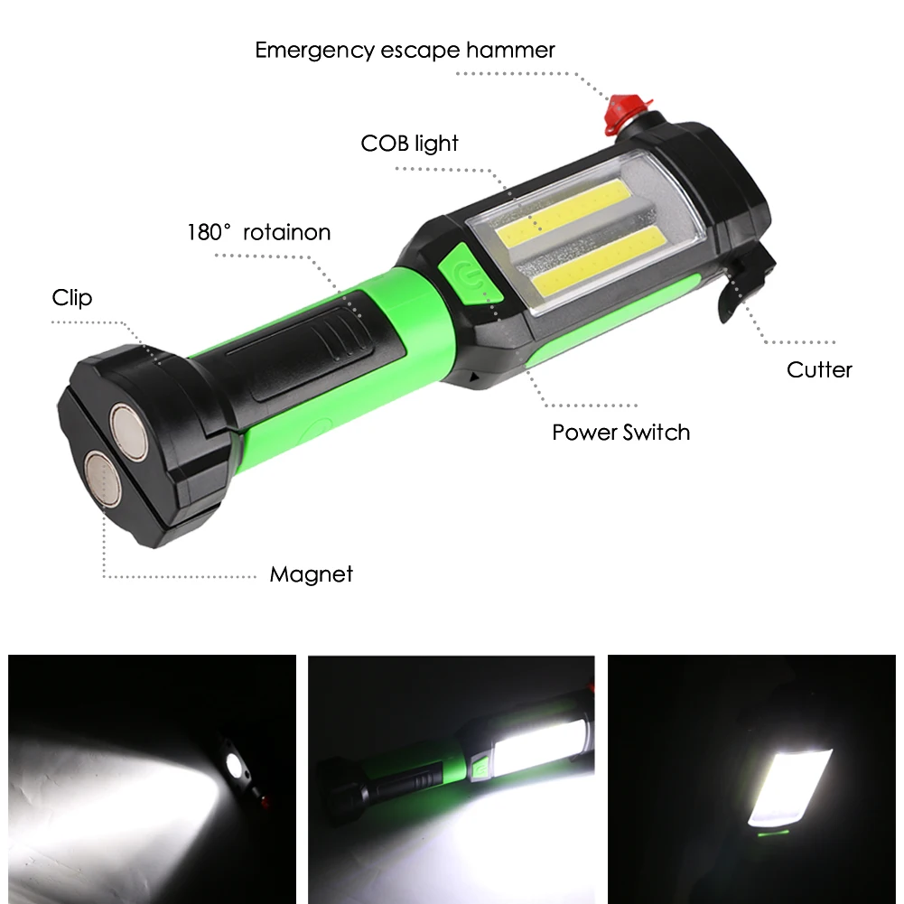 2 In 1 LED Flashlight USB Rechargeable Torch With Seat Belt Cutter Glass Window Breaker Magnetic Flashlight Emergency Tool