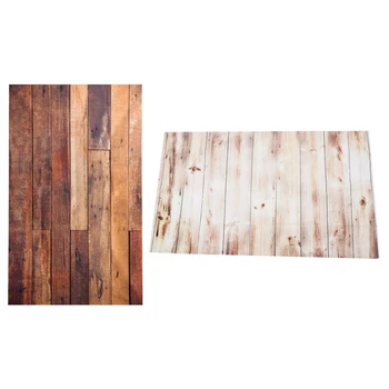 

2 Pcs 3X5Ft Vinyl Photography Backdrop Wall Photo Background-Wood Floor & Retro Wood Wall Floor