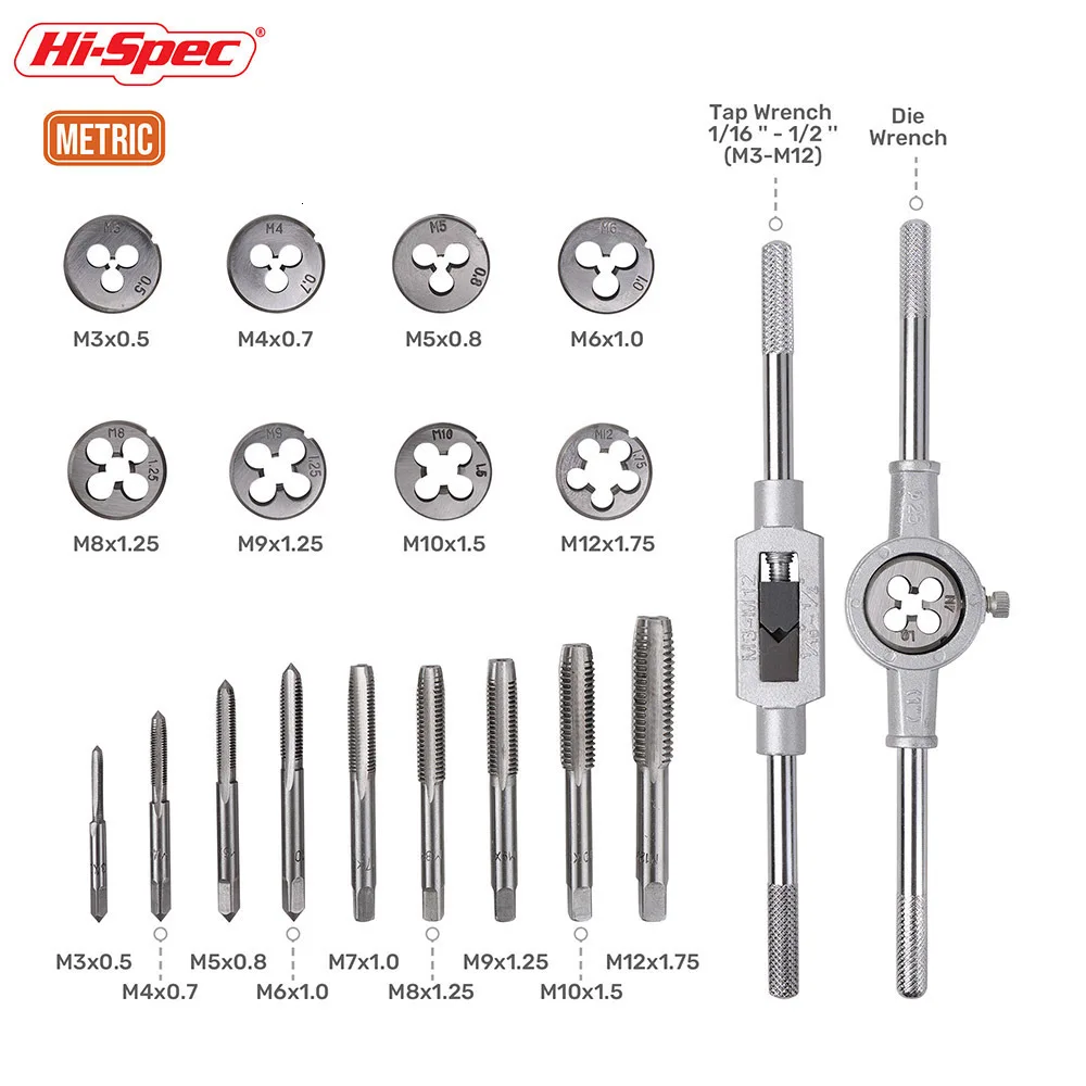 HI-Spec 12 шт. 20 шт. набор штампов 1/16 ''-1/2'' NC винтовые резьбовые заглушки краны сплав сталь метрические ручные винтовые краны кран витые ручные инструменты