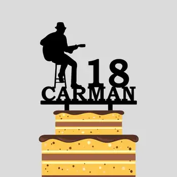 

Personalized Birthday Cake Topper Custom Kids Name Age Cowboy Playing Guitar Cake Topper For Birthday Party Cake Decor YC172