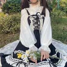 

Kawaii Girl Lolita Inner Shirt Women 2022 New White Ruffle Puff Sleeve Chiffon Blouse Long Sleeve All-Match Lolita Shirts Female