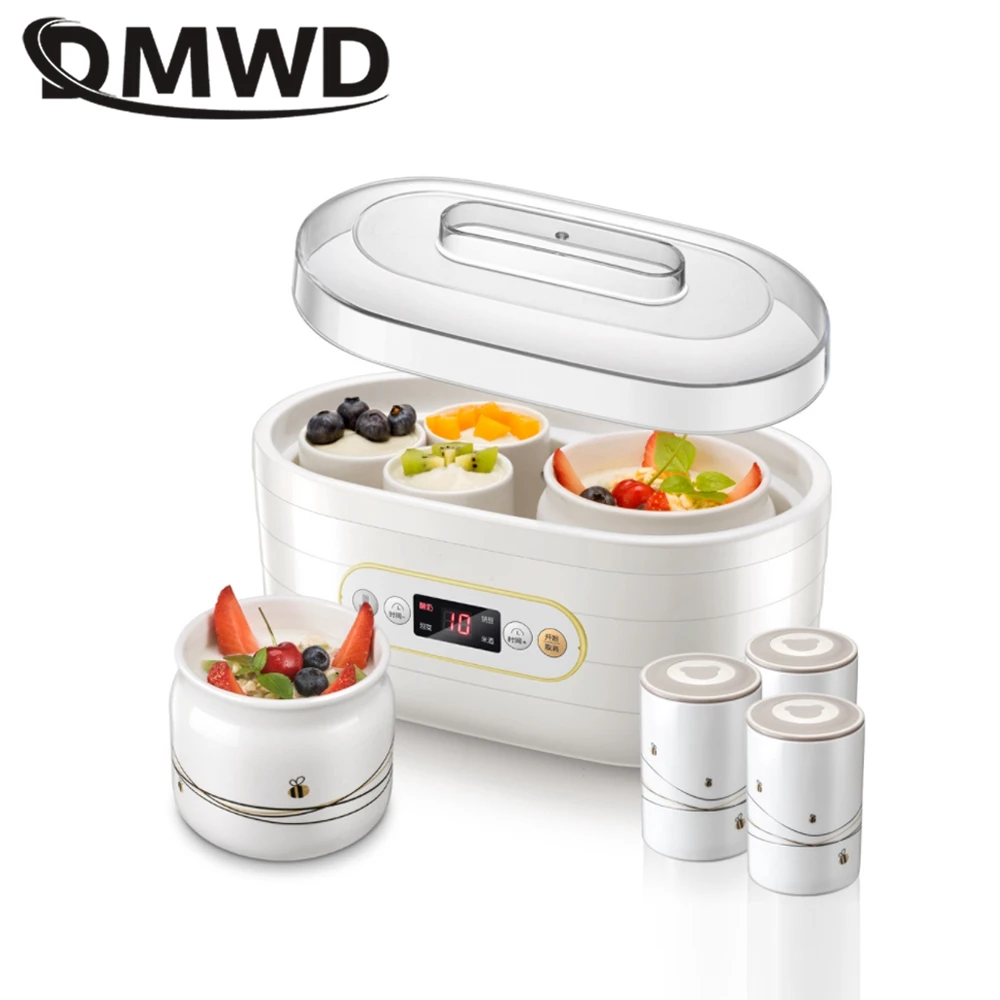 DMWD 1.75L Household DIY Yogurt Machine Automatic Rice Wine Natto Maker kimchi fermentation 8 Ceramic Liner Time Adjustment 220V