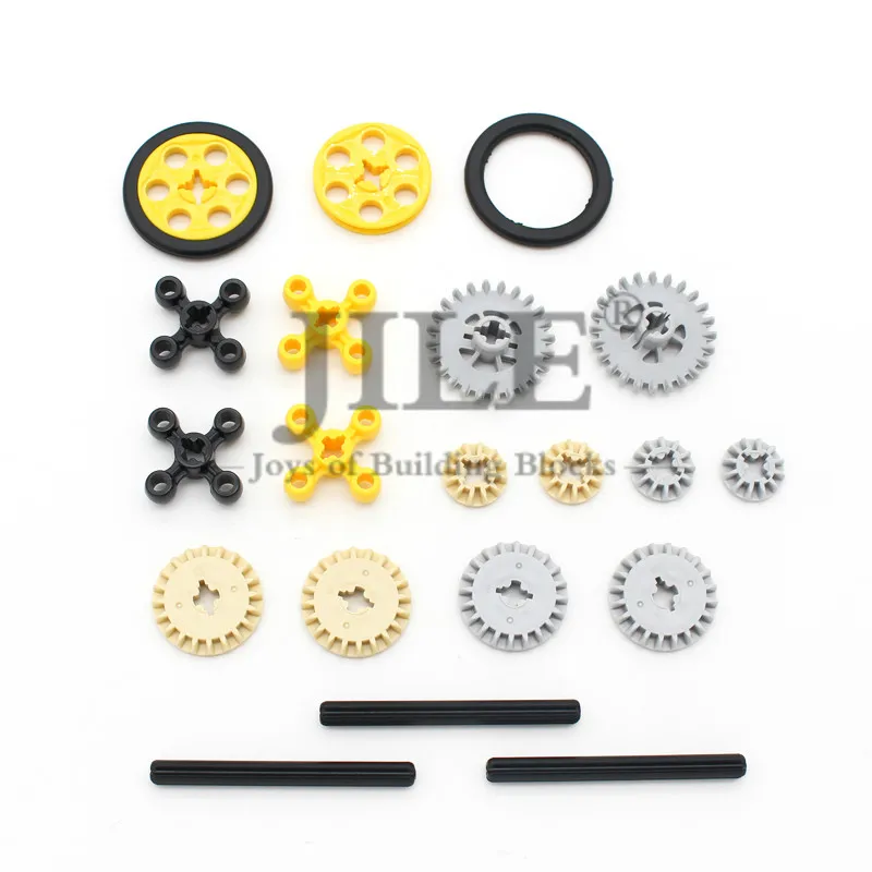 Moc Technology Wheel Gear Parts Set Bulk DIY Building Blocks Bricks Accessories Combination Mechanical with Cross Alxe Science 12