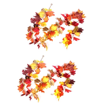 

2 Pcs Autumn Maple Leaves Garland Fall Hanging Plant for Home Garden Wall Doorway Backdrop Fireplace Decoration