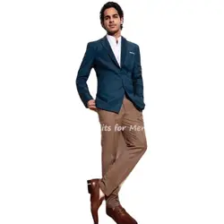 2022 New Design 2Pcs Men's Suits Sets Notch Lapel Coat Custom Made Green Blazer Brown Trousers Wedding Party Wear Jacket+Pants