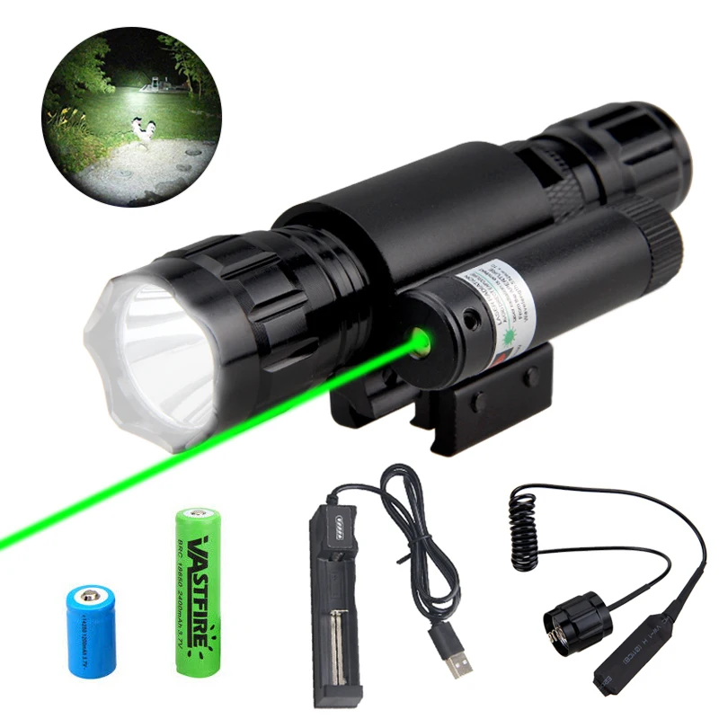 Tactical LED Hunting Flashlight Light Laser Dot Sight Scope Mount for Rifle Gun 