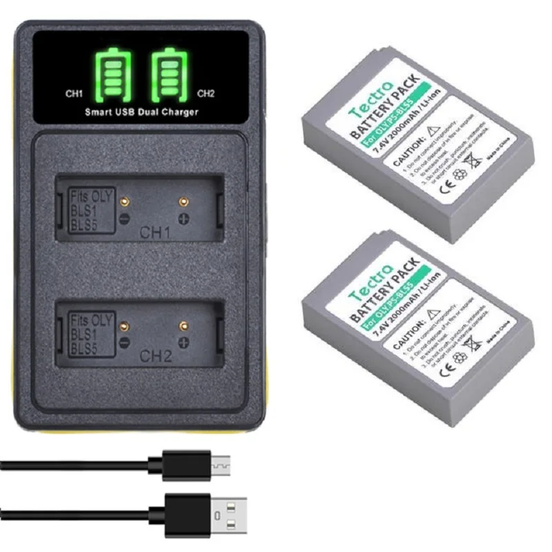 2000mAh PS-BLS5 BLS-50 BLS-5 BLS5 BLS50 Battery+LED Dual Charger for Olympus PEN E-PL2,E-PL5,E-PL6,E-PL7,E-PM2,E-M10,E-M10 II