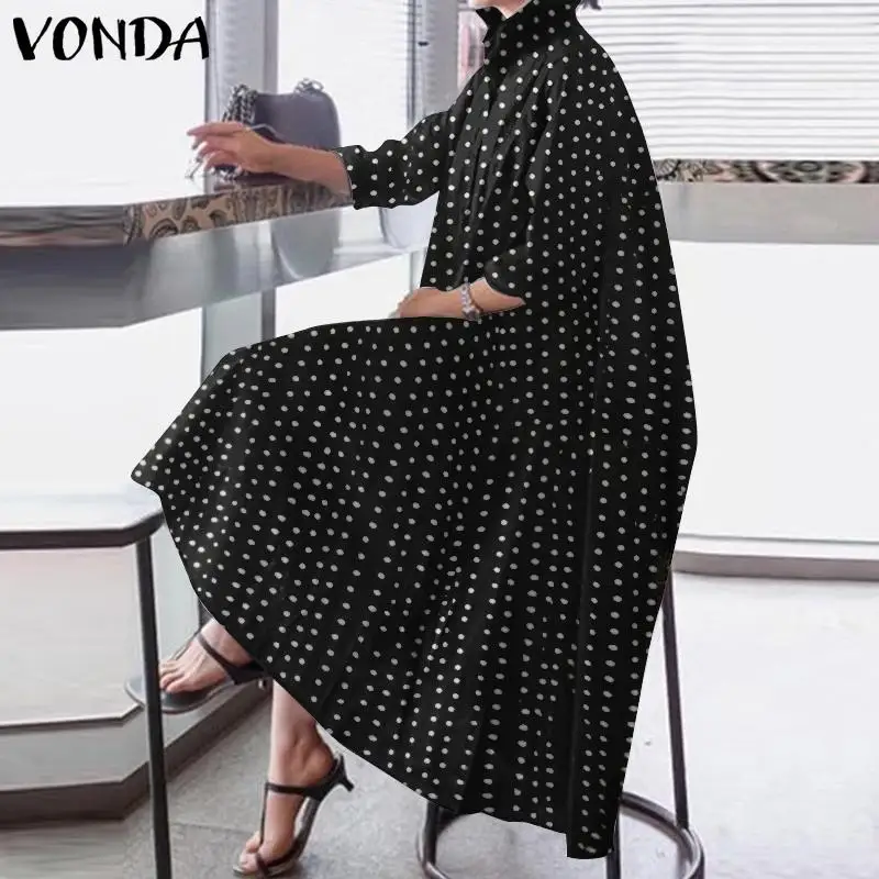 

Elegant Shirt Dress VONDA 2020 Loose Long Sleeve Vintage Polka Dot Asymmetric Maxi Dresses Plus Size Bohemian Vestidos S-5XL