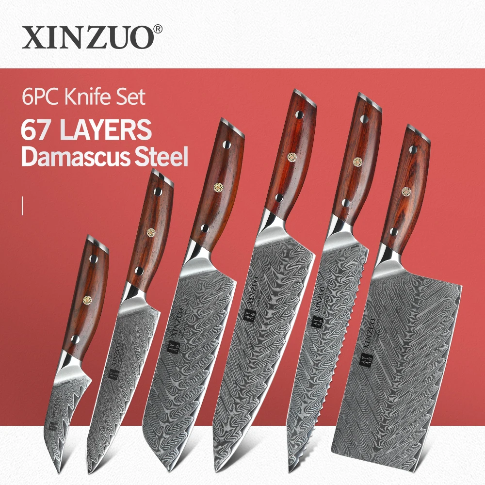 XINZUOBrand6PCSKitchenKnivesSetVG10DamascusSteelHighQuality