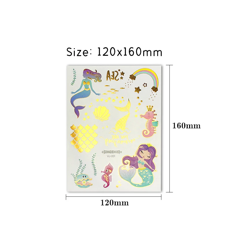 cartoon temporary tattoos for kids girls tattoo children mermaid ocean rainbow tattoo sticker gold animals small decal glitter