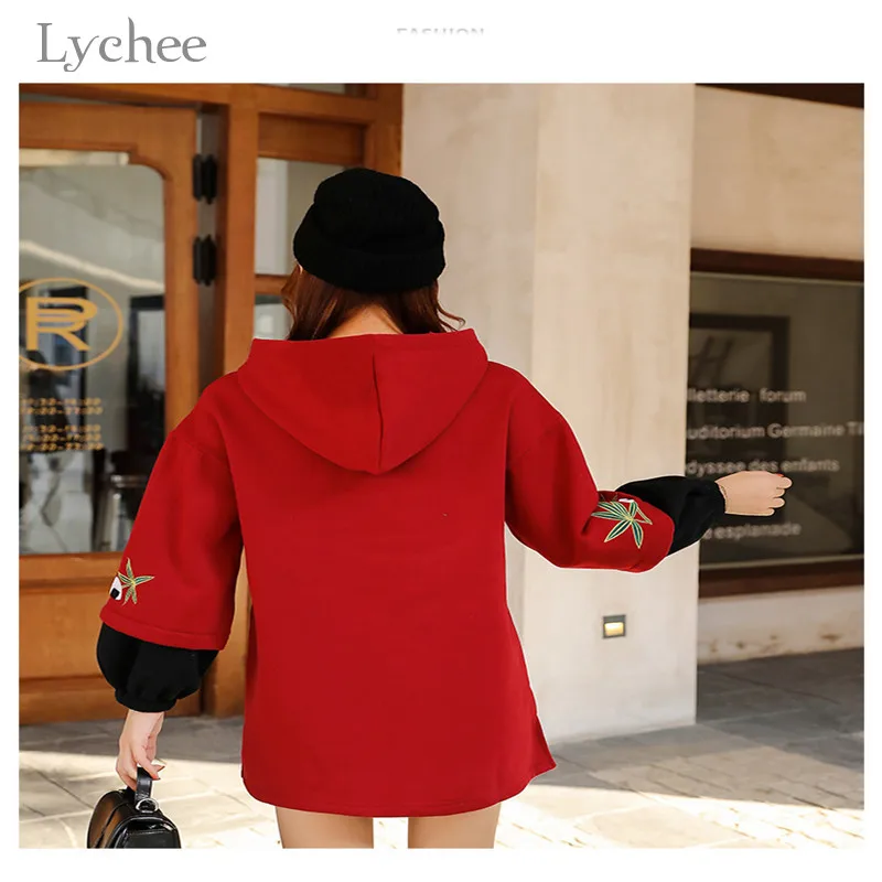 Lychee Harajuku Panda вышивка женские флисовые толстовки Лоскутная Женская Спортивная толстовка с капюшоном теплые зимние женские пуловеры