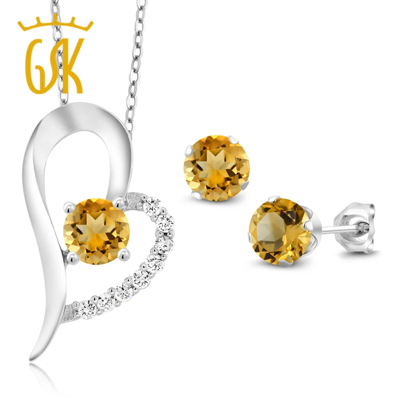 GemStoneKing 2 42 Ct круглые натуральные желтые ювелирные изделия с цитрином набор из