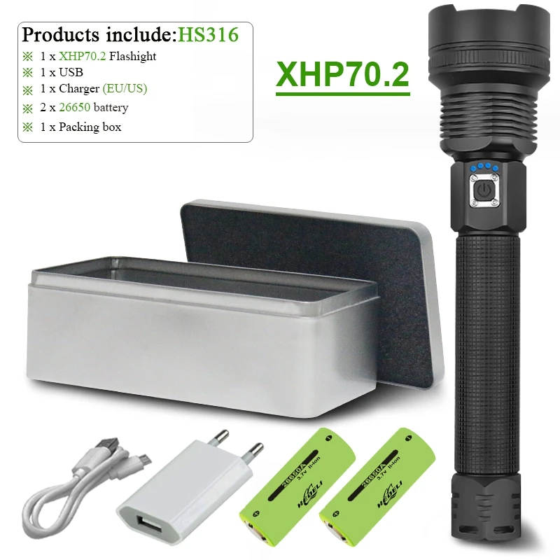 250000 лм xhp90 мощный светодиодный фонарик usb xhp50 xhp70 перезаряжаемые тактические фонари 18650 ручная лампа охотничий фонарь - Испускаемый цвет: XHP70.2 D-BOX