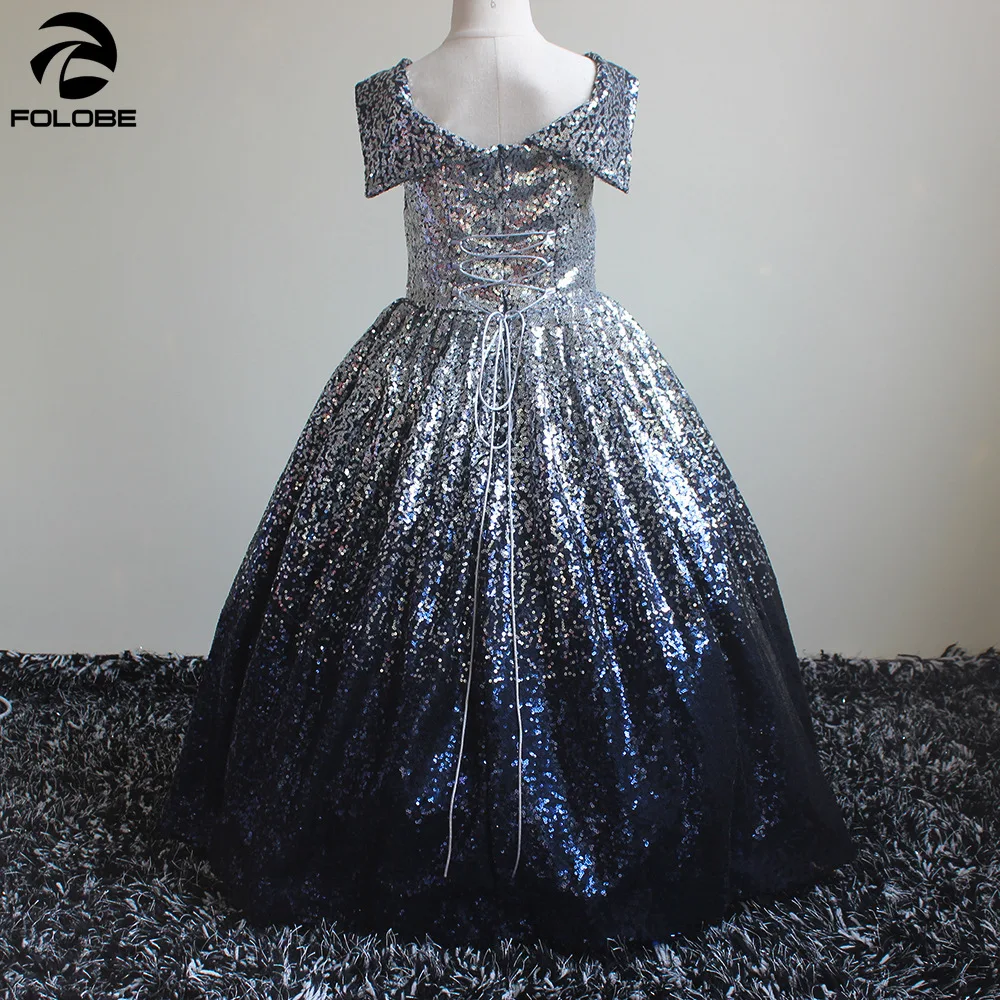 Платье принцессы для девочек вечернее платье Vestidos de gala, длинное детское бальное платье, голубое, серебряное, блестящее, цветочное, праздничное платье для девочек