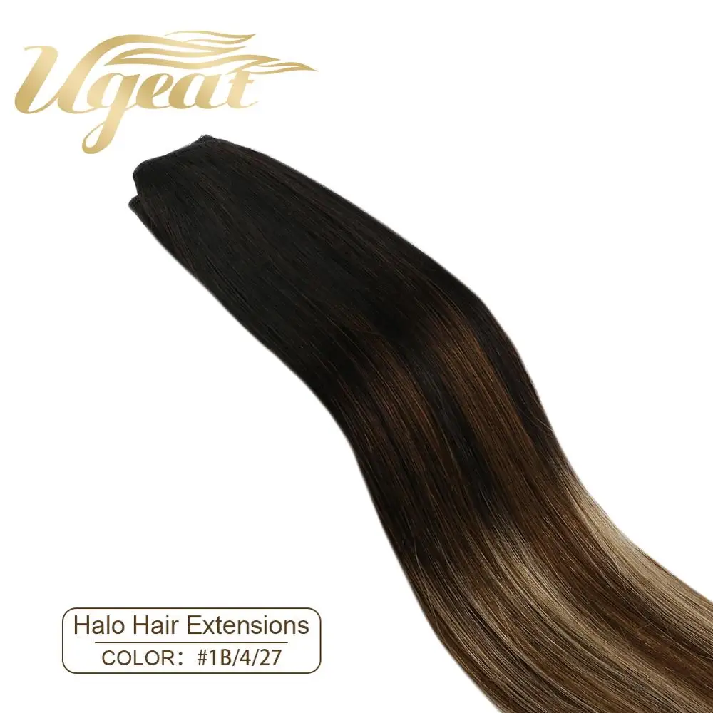 Ugeat Halo Weft настоящие волосы для наращивания, балаяж, машина, волосы remy 12-22 дюймов, натуральные прямые человеческие волосы - Цвет: T1B-4-30